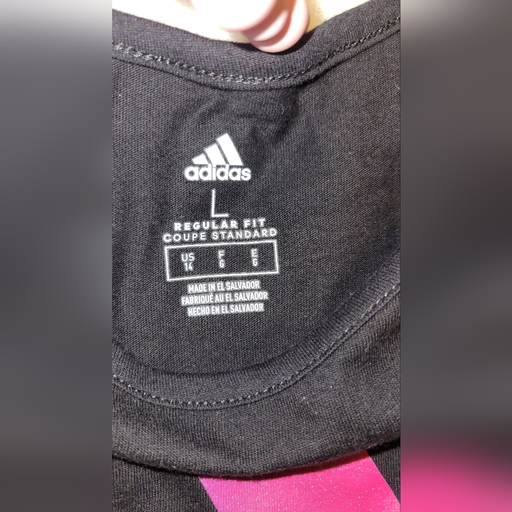 Girls Size L (14) Adidas Black Tee with Multicolor Logo. Excellent Condition - Picture 3 of 5